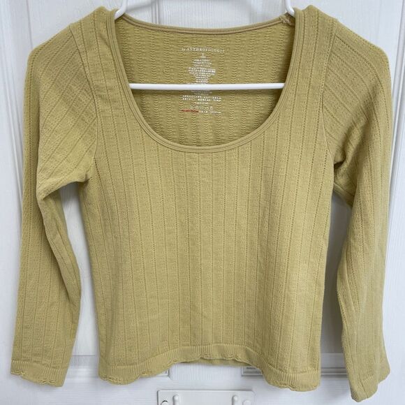 Anthropologie Tops - Anthropologie Light Green Yellow Scoop Neck Cropped Length Long Sleeve Size S